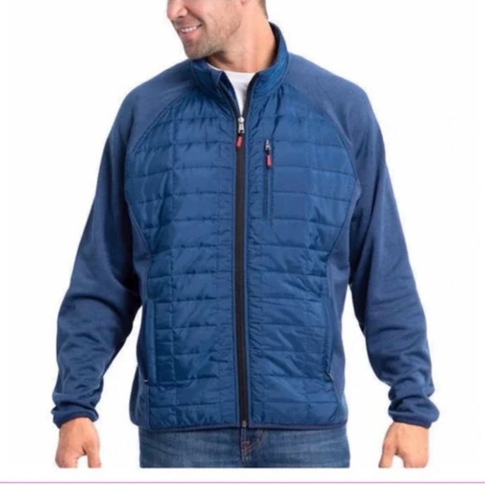 Men's Orvis Blue  XL Mixed Media Full Zip Quilted Fleece jacket great cond.